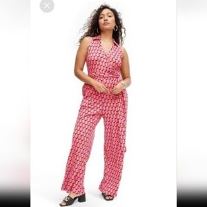 NEW Diane Von Furstenberg Womens Large Jumpsuit Stretch 70s Sleeveless